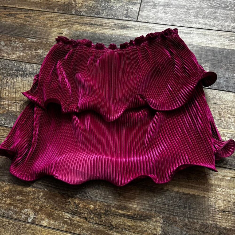 SHEIN Dressy Ruffle Strapless Pink Magenta Women's Crop Top Small Blouse